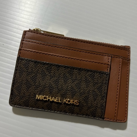 Michael Kors Jet Set Small Double Side Card Case Wallet Brown MK Signatu… - Picture 2 of 11